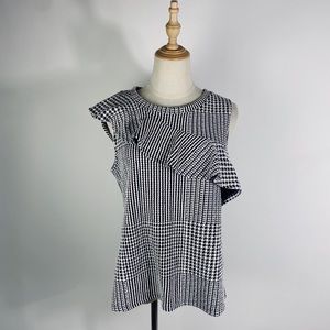 NWT ANTHROPOLOGIE Houndstooth Knit Shoulder Ruffle Top Womens Medium